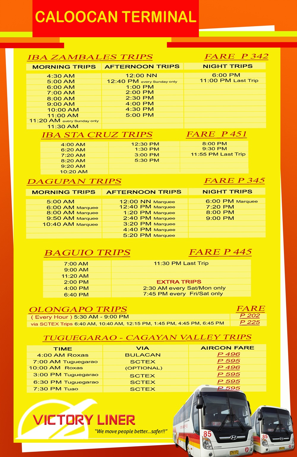 Caloocan - Victory Liner Deluxe Bus Schedule