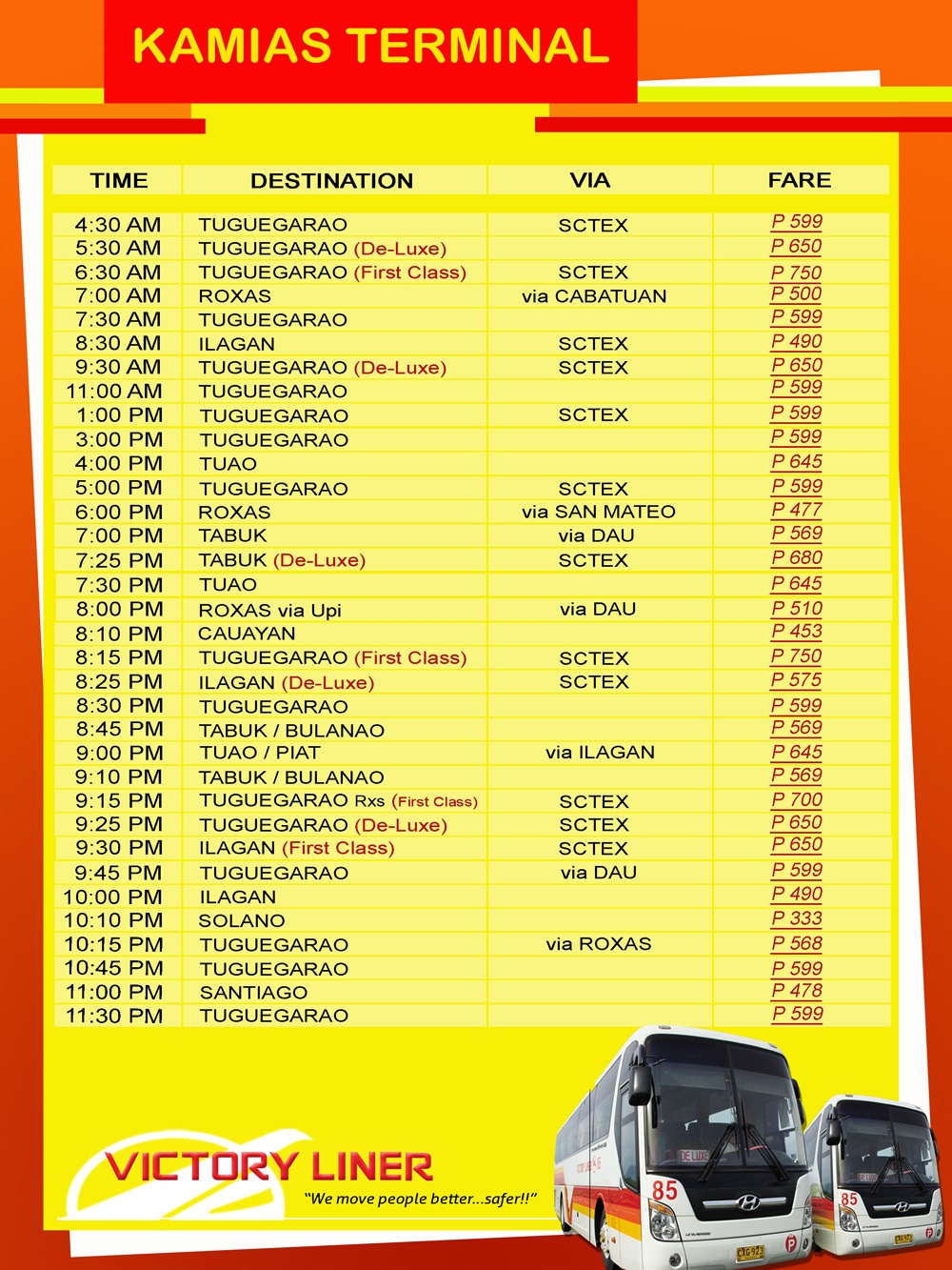 Kamias - Victory Liner Deluxe Bus Schedule