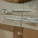 they have toothbrush and tiny tubes of toothpaste (Rockpoint Hotspring Resort Hotel review)