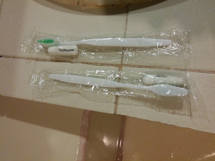they have toothbrush and tiny tubes of toothpaste (Rockpoint Hotspring Resort Hotel review)