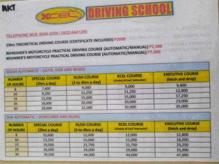 xcel driving school rates fees price review makati